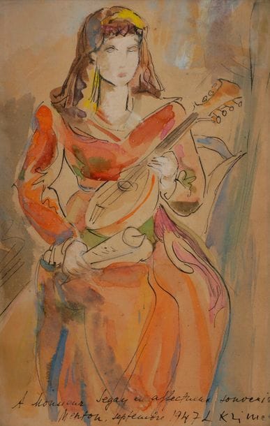 Ludwig KLIMEK (1912-1992)
Femme à la guitare, 1947
Encre et aquarelle.
Signée, datée et dédicacée en pied.
23 x 15 cm