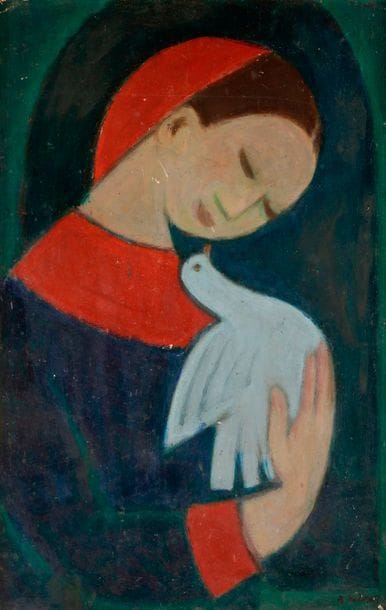 Arthur KOLNIK (1890-1972)
Femme à la colombe
Huile sur toile.
Signée en bas à droite.
42 x 28 cm