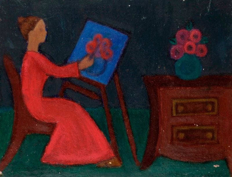 Arthur KOLNIK (1890-1972)
Femme au chevalet
Huile sur carton.
Porte le timbre de la signature en bas à gauche.
Porte le timbre de l'atelier au dos.
27 x 35 cm