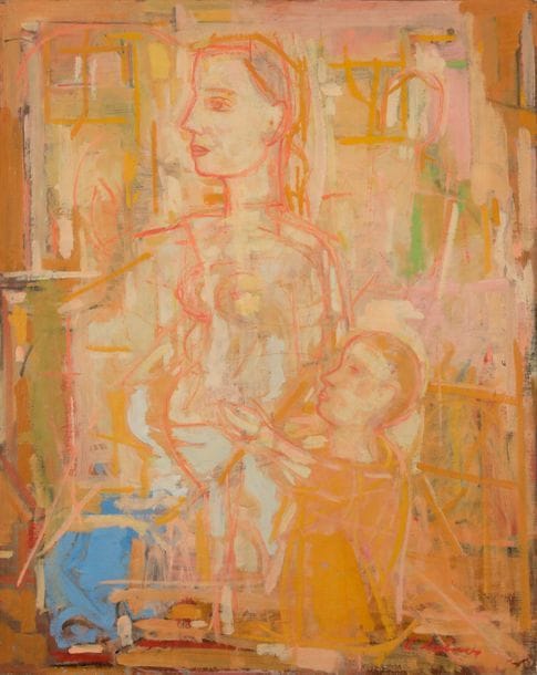 Émile LAHNER (1893-1980)
Femme à l'enfant, 1929
Huile sur toile.
Signée en bas à droite.
Datée au dos.
(Accident).
92 x 73 cm