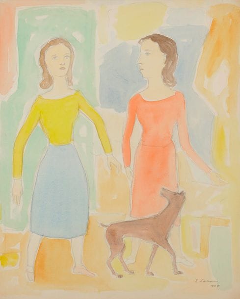 Émile LAHNER (1893-1980)
Femmes et chien, 1928
Crayon et aquarelle.
Signé et daté en bas à droite.
61 x 47 cm