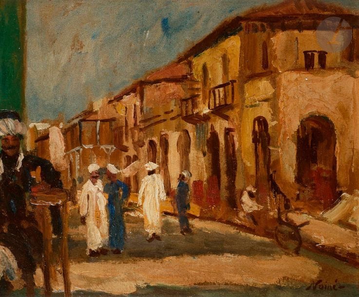 Maxime NOIRÉ (1861-1927)
Algérie, rue animée
Huile sur carton.
Signée en bas à droite.
22 x 27 cm