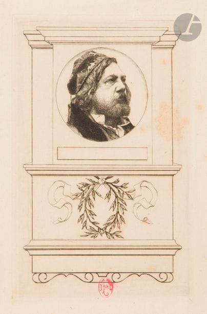 Félix BRACQUEMOND (1833-1914)
Théophile Gautier. Eau-forte sur fond d’héliogravure par Amand-Durand, d’après la photographie de Nadar. 110 x 174. Beraldi 50. Très belle épreuve sur vergé, du 3e état (sur 6), avant le nom du modèle. Larges rousseurs claires. Ex-coll. E. D. Forgues (Lugt 743a). Joint : Érasme. Héliogravure en réduction d’après l’eau-forte (d’après le tableau de Holbein conservé au Musée du Louvre). 110 x 141. Très belle épreuve sur japon vergé mince, signée de son initiale au crayon par Bracquemond. Ens. 2 p.