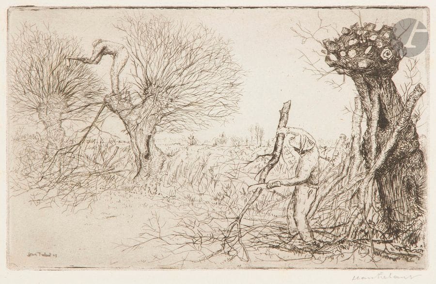 Jean FRÉLAUT (1879-1954)
Sujets divers. 1903-1912. Eau-forte et pointe sèche. Formats divers. Delteil 3, 8, 48, 49, 55, 56, 58, 62, 68, 70, 71, 72, 104, 110, 122, 126, 128. Très belles épreuves sur différents papiers, certaines en épreuves d’état, justifiées et signées au crayon. Quelques rares rousseurs claires et menues salissures. Toutes marges. Ens. 17 p.