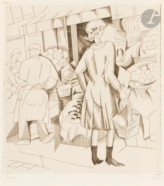 Jean-Emile LABOUREUR (1877-1943)
La Petite fille aux provisions. 1922. Burin. 180 x 206. Laboureur 233. Très belle épreuve sur vélin blanc, l’une des 8 du 1er état (sur 2), avant les reprises dans le numéro à droite et avant le monogramme, signée et numérotée au crayon. Toutes marges. Tirage définitif à 60 épreuves.