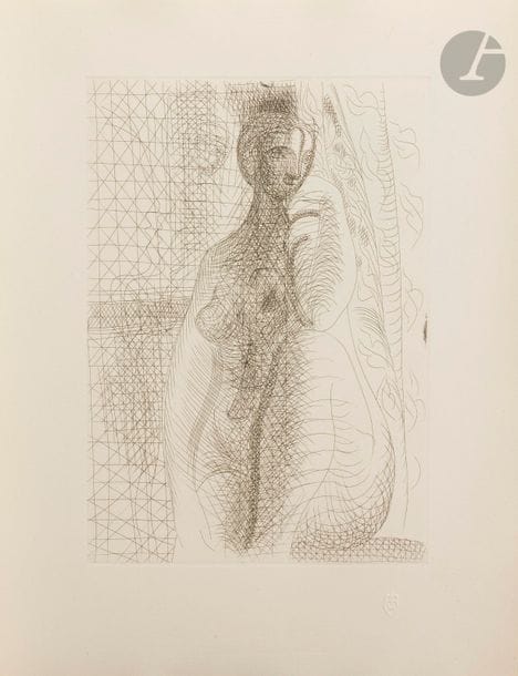 Pablo Picasso (1881-1973)
Suite Vollard
Femme nue, la jambe pliée. (Suite Vollard, pl. 8). 1931. Eau-forte. 220 x 310. Bloch 141 ; Baer 208 B d. Parfaite épreuve sur vergé de Montval filigrané « Picasso », du tirage à petites marges à 260 épreuves, non signée. Toutes marges non ébarbées. 

Succession H.-M. Petiet