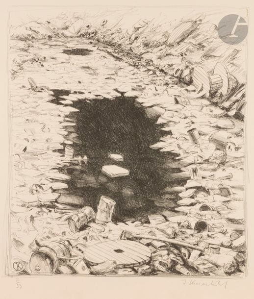 Jürg KREIENBÜHL (1932-2007)
Le Trou noir. 1981. Lithographie. 485 x 535. Plumart L 94. Parfaite épreuve sur vélin ivoire, numérotée et signée au crayon. Toutes marges. Tirage à 33 épreuves. 

Provenance : Succession de l’artiste.