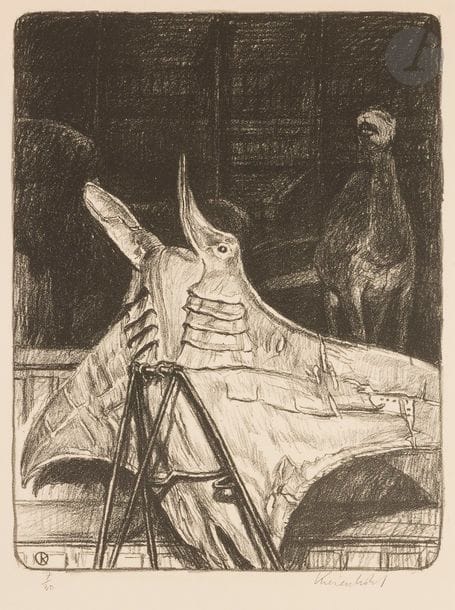 Jürg KREIENBÜHL (1932-2007)
Raie manta (Grande galerie de l’Évolution). 1984. Lithographie. 430 x 560. Plumart L 119. Parfaite épreuve sur vélin ivoire, numérotée et signée au crayon. Toutes marges. Tirage à 30 épreuves. 

Provenance : Succession de l’artiste.