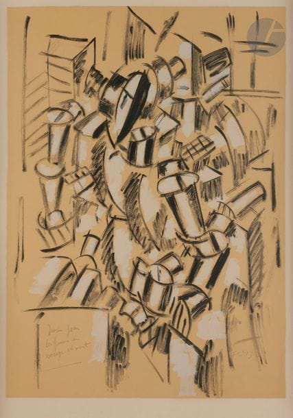 Fernand Léger (1881-1955) (d’après)
Dessin pour « La Femme en rouge et vert ». Vers 1960. Lithographie d’après une œuvre de 1913. 470 x 640. Impression en couleurs. Très belle épreuve sur vélin crème fort, numérotée au crayon. Tirage à 300 épreuves. Marges. Cadre. 

 Le dessin original (gouache et encre) figure dans les collections du Centre Pompidou sous le numéro d’inventaire AM 1984-580 et provient de la donation Louise et Michel Leiris. 