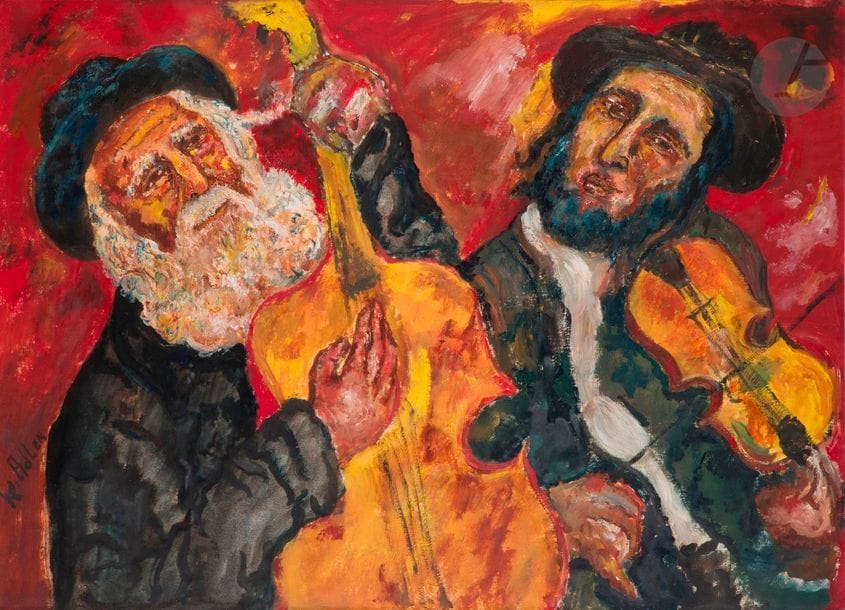 Karol ADLER (né en 1936) 
Les Musiciens 
Huile sur papier. 
Signée en bas à gauche. 
38 x 53 cm (à vue)

Mots clés : 
 judaïca, juif, juive, hébreux, rabbins, jewish, torah, hebrew, hebraica, judaisme, synagogue, sionisme, pessah, pessach, haggada, haggadah, hagada, hagadah, passover, menora, menorah, hannuka, hannuca, hannoucca, hanouccah, torah, juden, israélite, Israël, antisemitism, antisémitisme, dreyfus, meguila, sepharade, sefarad, ketouba