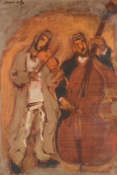MANÉ-KATZ (1894-1962) 
Les Musiciens 
Huile sur toile. 
Signée en haut à gauche. 
64 x 37 cm

Mots clés : 
 judaïca, juif, juive, hébreux, rabbins, jewish, torah, hebrew, hebraica, judaisme, synagogue, sionisme, pessah, pessach, haggada, haggadah, hagada, hagadah, passover, menora, menorah, hannuka, hannuca, hannoucca, hanouccah, torah, juden, israélite, Israël, antisemitism, antisémitisme, dreyfus, meguila, sepharade, sefarad, ketouba