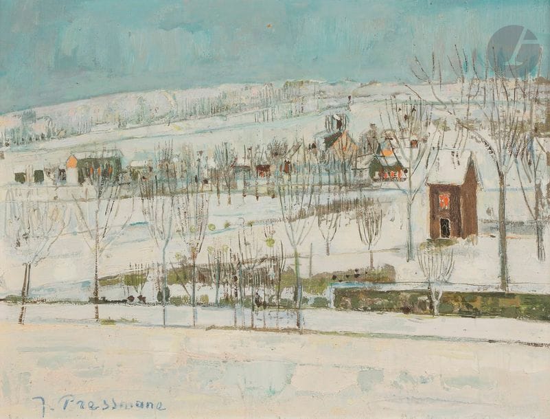 Joseph PRESSMANE (1904-1967) 
Paysage de neige 
Huile sur toile. 
Signée en bas à gauche. 
33 x 46 cm

Mots clés : 
 judaïca, juif, juive, hébreux, rabbins, jewish, torah, hebrew, hebraica, judaisme, synagogue, sionisme, pessah, pessach, haggada, haggadah, hagada, hagadah, passover, menora, menorah, hannuka, hannuca, hannoucca, hanouccah, torah, juden, israélite, Israël, antisemitism, antisémitisme, dreyfus, meguila, sepharade, sefarad, ketouba