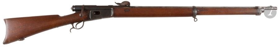 Fusil suisse Vetterli modèle 1878, calibre 10,4 mm.
Finition bronzée (manques et petites piqûres). Crosse en noyer. 
Marque de la Waffenfabrik de Bern. 
A.B.E. 

