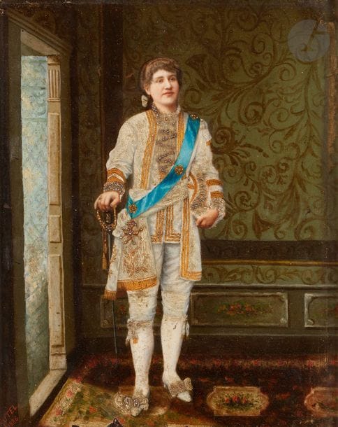 École française du XIXe siècle
Gentilhomme en habit portant l’Ordre du Saint-Esprit
Photographie rehaussée, sur panneau. 
24,5 x 31 cm 
Cadre en bois doré. 

