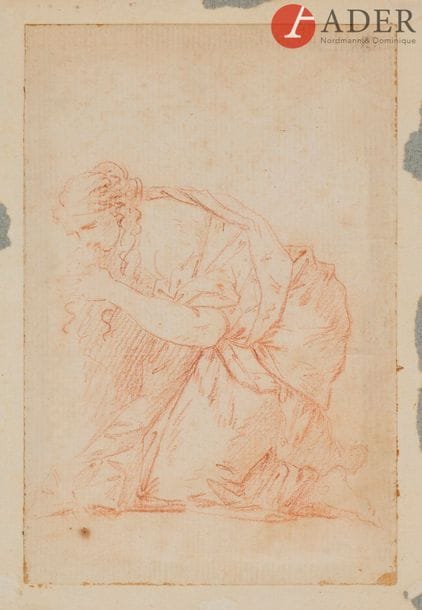 Attribué à Hubert ROBERT (1733 - 1808)
Femme agenouillée
Sanguine.
14 x 9,5 cm
(Rousseurs, taches).