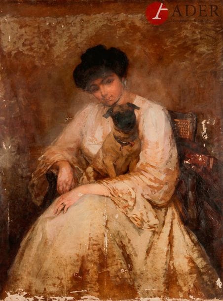 École FRANÇAISE du XIXe siècle
Portrait de femme portant un chien
Toile
133 x 100 cm