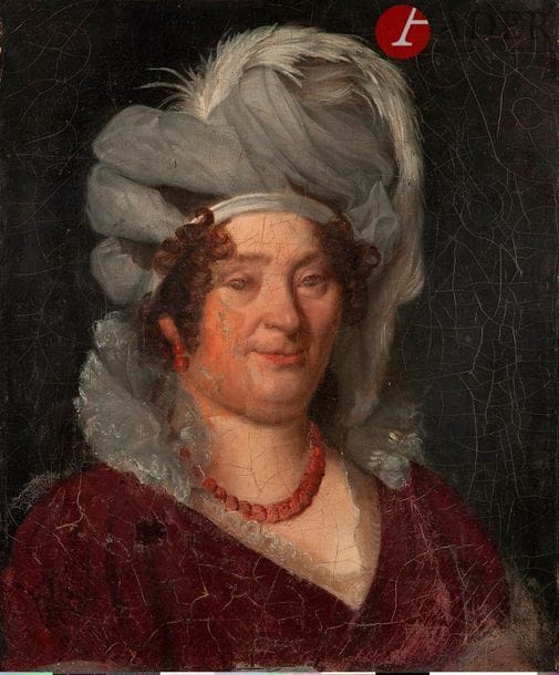 École FRANÇAISE vers 1830
Portrait de femme en buste dit La mère des Berat
Toile
55 x 46 cm
Restauration, accidents.
Sans cadre