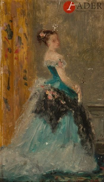 École FRANÇAISE vers 1870
Portrait de femme à la robe bleue
Carton
30 x 13 cm
Monogrammé en bas, à droite : E.G ou I.G