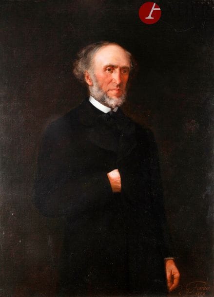Guillaume Romain FOUACE 
(Reville 1827 - Paris 1895) 
Portrait d’Eugène Alexandre Baccia 
Toile 
111 x 80 cm
Signée et datée G Fouace / 1871 en bas à droite 
Sans cadre
Restaurations anciennes