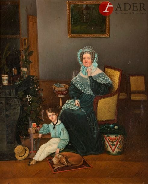 École FRANÇAISE du XIXe siècle
Femme et enfant près de la cheminée
Toile
73 x 60 cm