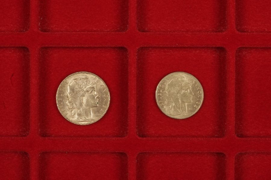 Lot de 2 pièces en or françaises:
- 1 pièce de 20 Francs en or. Type coq. 1914.
- 1 pièce de 10 Francs en or. Type Coq. 1906.

Frais acheteur = 8% HT