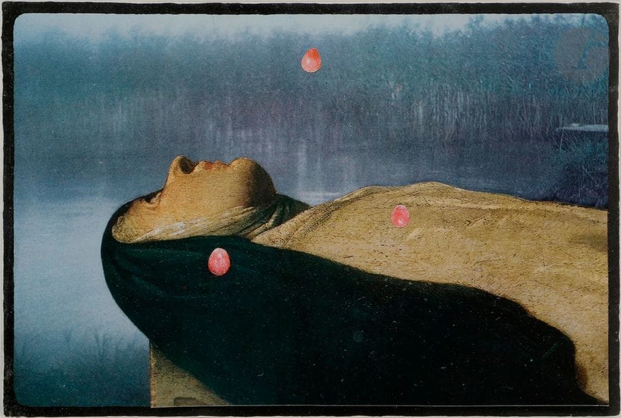 Roman Cieslewicz (1930-1996)
Lolita-Diderot, 1976. 
Collage composé de reproductions photomécaniques en couleurs découpées et contrecollées sur carton. Signature de l’artiste, date et titre sur le montage.
13 x 19 cm - cadre
