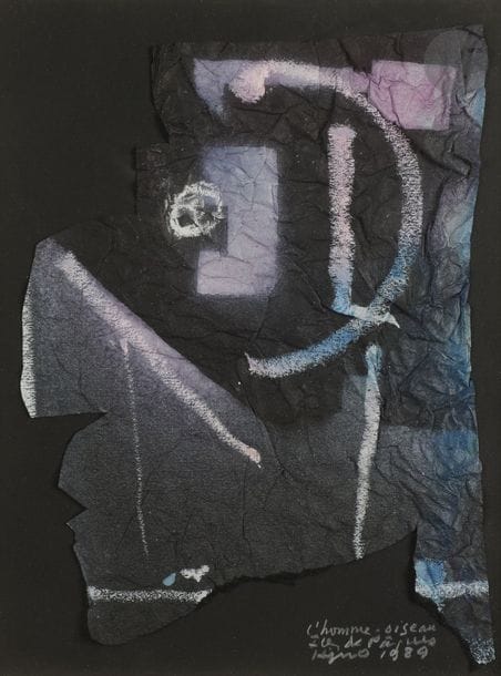 Ladislas KIJNO (1921-2012)
L’Homme-oiseau, l’île de Pâques, 1989
Papiers froissés et technique mixte.
Signé, titré et daté en bas à droite.
28 x 21 cm