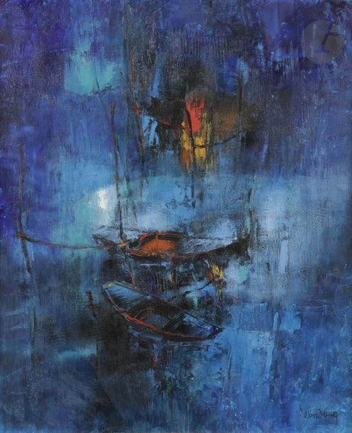 Dang LEBADANG [vietnamien] (1921-2015)
Barques
Huile sur toile.
Signée en bas à droite.
55 x 46 cm