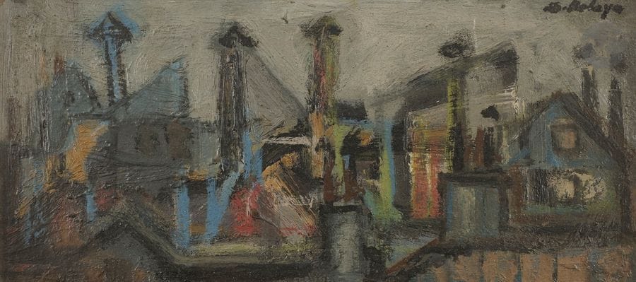 Orlando PELAYO (1920-1990)
Les Usines
Huile sur carton.
Signée en haut à droite.
15 x 34 cm