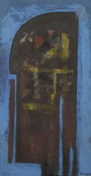 Jean PIAUBERT (1900-2002)
Bleu marin, 1959
Huile sur toile.
Signée en bas à droite.
Signée au dos.
96 x 50 cm

Provenance : 
Galerie Arnoux, Paris (sa marque au dos).