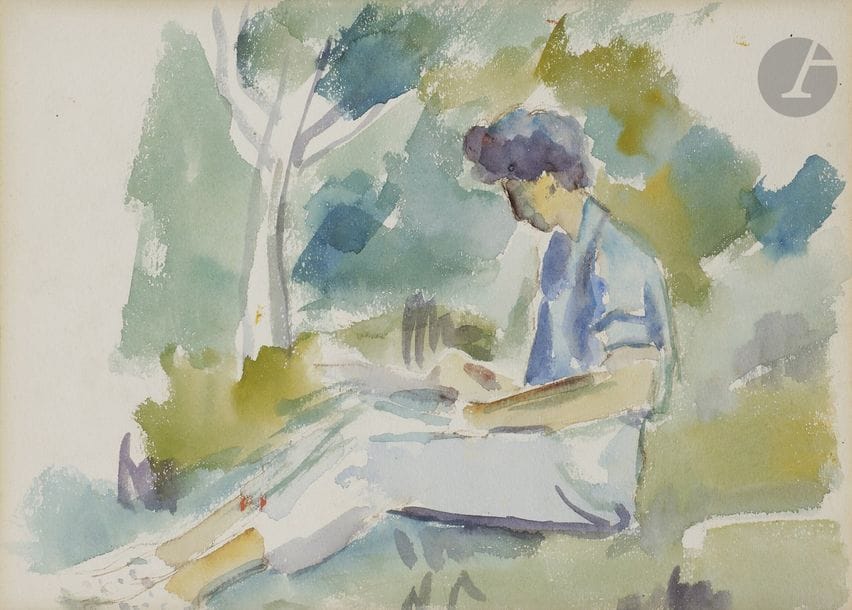 Ézéquiel BAROUKH [égyptien] 
(1909-1984)
Femme lisant, 1946 - Paysage, 1945
2 aquarelles.
L’une signée et datée.
19 x 26 cm et 24 x 33 cm