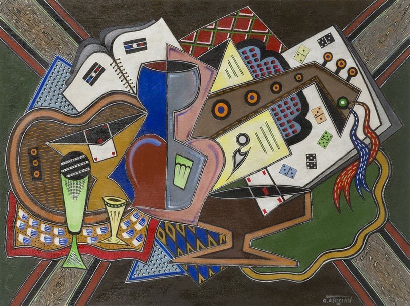 Georges TERZIAN (né en 1939)
Les Dominos de couleur, 2017
Huile sur toile.
Signée en bas à droite.
Signée, datée et titrée au dos.
97 x 130 cm