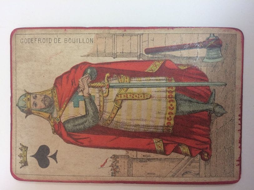Premières Croisades ("Cartes nationales"), fig. en pied : Daveluy, c.1860 ; 32/32 cartes ; chromolithographie ; 87 x 58 mm. Quelques cartes salies, d’autres avec petits manques.