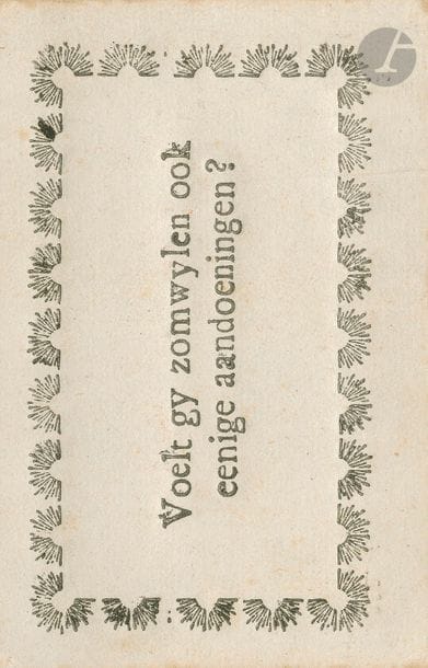 Jeu au portrait PV 3 : Belgique ou Hollande ?, c.1790 ; au dos : Q-R en néerl. noir ou rouge ; 68 cartes de deux jeux ; gravure sur bois et couleurs aux pochoirs ; 85 x 58 mm ; TBE. 