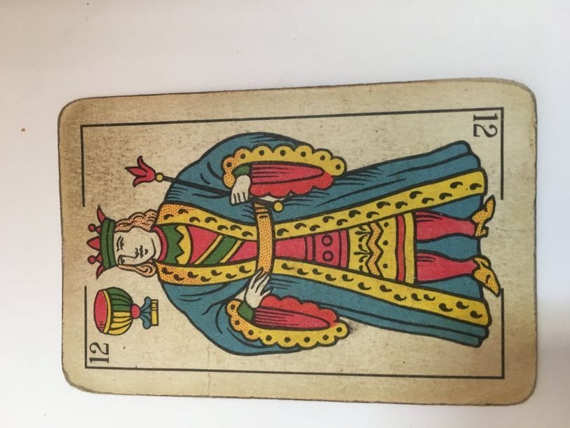 Portrait catalan, Marca Titi, Heraclio Fournier, Vitoria, timbre del Estado vert, 1962, 40/40 cartes, Sali. + 8 cartes échantillons de différents portraits et dos, Espagne, gravure sur bois et couleurs aux pochoirs, coins carrés. + Jeu au portrait de Cadix, Fournier, 1962. Pas de timbre. 48/48 cartes + 2, env. papier. 