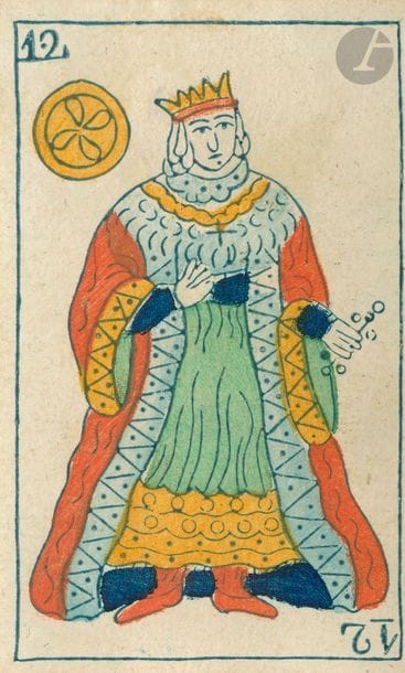 Portrait espagnol fantaisie : anonyme, Espagne, c.1850 ; 12 fig. sur carton mince ; gravure sur bois et couleurs aux pochoirs ; 92 x 58 mm ; coins carrés dos entrelacs rouge ; étui, pas d’origine. TBE. 