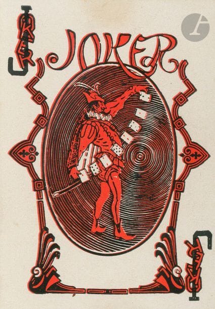 Jeu Deland’s Tricks (cp. Cary USA 280) : USA, 1919 ; 52/52 cartes + joker, portrait anglo-américain ; balle de base-ball sur AP, très beau joker. BE. 
