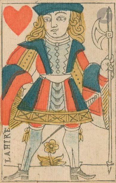 Cartes au portrait de Paris : I.L. Noyal (VT) et autres, entre 1745 et c.1760 ; 16 cartes (dont 11 fig.) ; qq dos réutilisés pour des notes ou des fiches héraldiques. BE. + Portrait de Paris : divers cartiers (Trioullier, Ybert, etc.), XVIIIe s. ; 16 cartes. EM. 