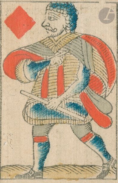 Deux cartes c.1800 : un VK au portrait du Dauphiné ou de Genève, gravure sur bois, coul. aux pochoirs ; au dos carte (imprimée typo) Assemblée communale de Lausanne, du jeudi 7 janvier 1802, dans le Temple de St. François, à 9 heures du matin ; 86 x 52 mm + DK, p. de Genève (ou de Neuchâtel ?) : au dos, « Louise Marguerite Julie Madeleine Ostervald Née Bourgeois, née le 18 Janvier 1745 » ; 90 x 56 mm. 