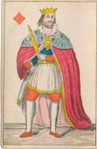 Jeu érotique par transparence : anonyme, Allemagne (?), c. 1850, taille-douce, couleurs au pinceau, 48/52 cartes ; 85 x 56 mm ; figures en pied, dans le style de Steinberger ; dos blancs (of course !). BE. 