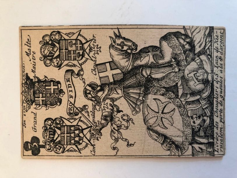 Jeu d’armoiries des souverains et estats d’Europe : Lyon, 1667/69 ; conception Claude Oronce Finé dit de Brianville ; eau-forte ; 52/52 cartes ; 87 x 56 mm ; sur le RT, armes du pape Clément IX (r. 1667-69). BE (et complet). 