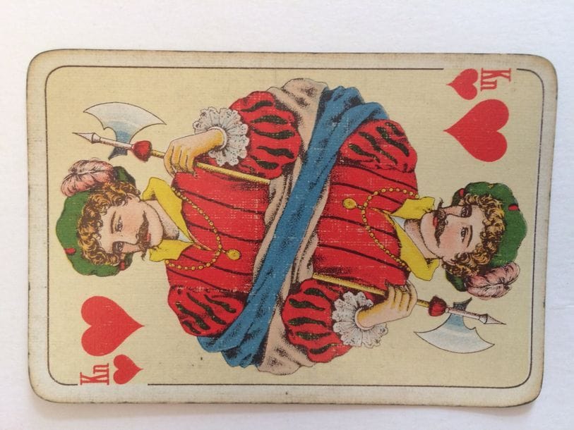 Jeu suédois : J.G. Öberg, Eskilstuna, 1938 ; 52/52 cartes, index suédois, timbre rouge et timbre noir (un peu effacé) sur AC, un peu sali. 