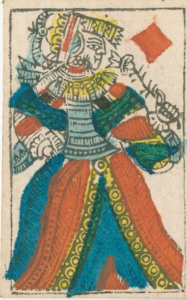 Portrait de Neuchâtel : anonyme, c.1820 ; 51/52 cartes (mq. DC) ; 86 x 55 mm ; as enguirlandés ; dos marbrure très pâle jaune paille. TBE. 