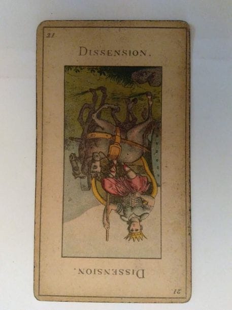 Grand Etteilla II : France, c.1880 ; 78/78 cartes ; lithographie, couleurs aux pochoirs ; TBE. + Grand Etteilla type I : B.P. Grimaud, c.1940/44 ; 78/78 cartes ; timbre Etat Français sur 2E. Un peu fatigué. 
