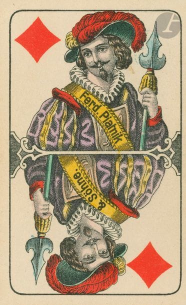 Jeu autrichien au portrait fantaisie : Piatnik, av. 1918 (timbre bicolore), 52/52 cartes, 92 x 59 mm. BE. 