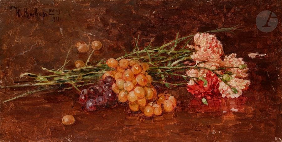 Yuly Yulevitch KLEVER (1882-1942)
Nature morte, 1911
Huile sur toile.
Signée et datée en haut à gauche.
25 x 49 cm

Юлий Юльевич КЛЕВЕР (1882-1942)
Натюрморт. 1911
Холст, масло.
Подпись с датой наверху слева.
25 х 49 см