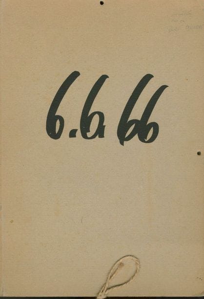 GRINDAT, HENRIETTE (1923-1986)
6.6.66
Galerie Maurice Bridel, Lausanne, 1966.
Portfolio en caton avec lacet de fermeture, renfermant un texte de Jacques Chessex, une reproduction photographique par Henriette Grindat, un objet en métal par André Gigon, une musique de Alfred Thuillard et un texte d'Hubert Lambelet. Tirage à 200 exemplaires numérotés.