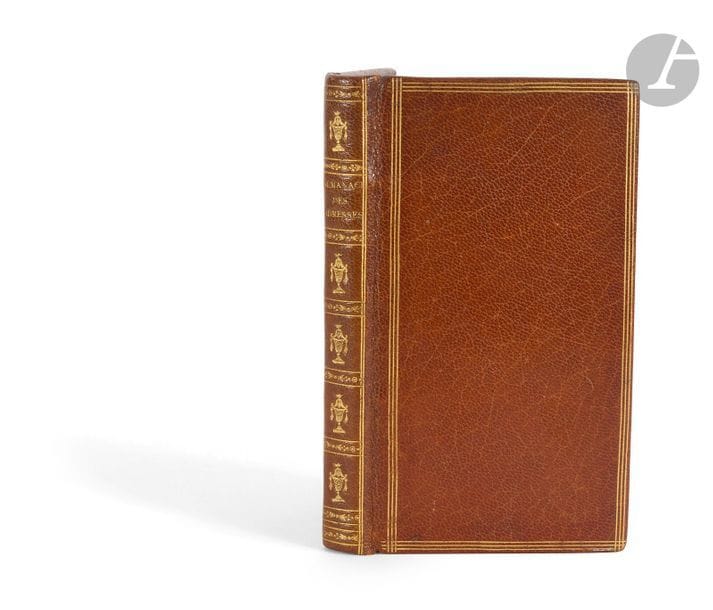 [ALMANACHS].
Almanach des adresses des demoiselles de Paris, de tout genre & de toutes les classes, ou Calendrier du plaisir, contenant Leurs noms, demeures, âges, portraits, caractères, talens, & le prix de leurs charmes ; enrichi de Notes curieuses & Anecdotes intéressantes. A Paphos : de l’imprimerie de l’Amour, 1791.
[Suivi de] : Almanach des demoiselles de Paris, de tout genre et de toutes les classes, ou Calendrier du plaisir, contenant Leurs noms, demeures, âges, tailles, figures, et leurs appas ; leurs caractères, talens, origines, aventures, et le prix de leurs charmes, corrigé, augmenté, Et suivi des recherches profondes sur les filles Angloises, Espagnoles, Italiennes et Allemandes. Pour l’année 1792. Chez tous les marchands de nouveautés. 
Paphos : imprimerie de l’amour, 1792. — 2 ouvrages en un volume in-12, 135 x 77 : 96 pp. ; 120 pp. Maroquin brun, triple filet doré en encadrement sur les plats, dos lisse orné, tranches dorées (reliure du XIXe siècle).

Grand-Carteret, 1001.
Édition originale rarissime de ces 2 répertoires des prostituées de Paris, véritables guides de l’amour ou « sérails portatifs » destinés aux voyageurs et aux étrangers, grâce auxquels « pour 24 sols un simple Citoyen devient un véritable Sultan. ».
L’intérêt de ces deux almanachs est de présenter presque chaque prostitué avec des commentaires parfois étonnants et drôles. On y trouve les noms de femmes célèbres comme Louise Contat qui « quitte le Théâtre pour se vouer entièrement au culte de Vénus », Dugazon, « Actrice divine dans tous les genres, née pour le plaisir des humains », Saint-Huberty, « d’une extrême tendreté ; elle ressemble au Dieu de la Musique, par le goût & par les cheveux ; elle fait crédit », etc. Mais la majorité sont des inconnues comme Cammille C., « rue saint Appolline, N° 2, petite citoyenne très active & très patriote ; elle chante toujours la chançon ÇA IRA sur tout lorsqu’elle est dans les bras d’un barbon, mais alors ÇA NE VA PAS ; 