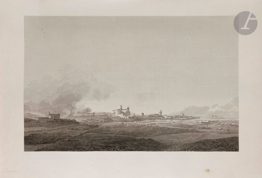 BAGETTI, d’après 
La campagne d’Italie : vues des campagnes et batailles de Napoléon en Italie
Belle série de 44 gravures par Fortier, Cazenave, Sonnerat.
60 x 86 cm
A.B.E. (Quelques rousseurs).