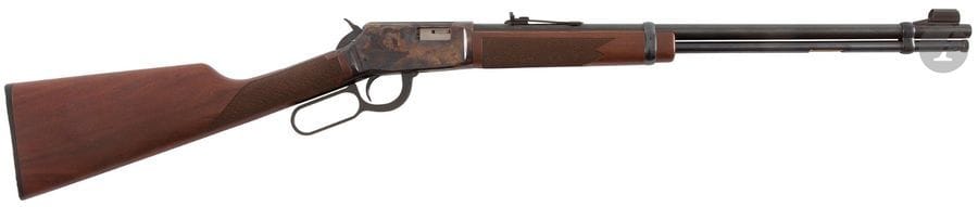 Carabine Winchester modèle 9422 M, calibre 22 Win Mag. 
Canon de 51 cm (20“). Finition bronzée. Crosse en noyer. 
Longueur totale : 96 cm
Catégorie C à déclarer. N°2TEX447. Serait l’exemplaire 2 sur 250.